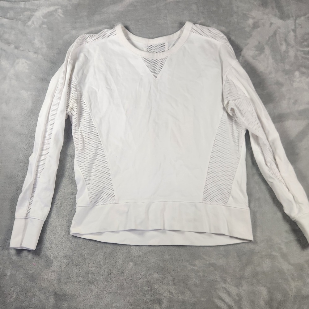 Athleta Athleisure Shirt Womens Size Medium White Long Sleeve Mesh Accents